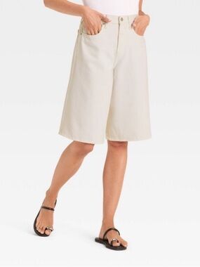 Women's High Rise Long Denim Shorts Universal Thread-White